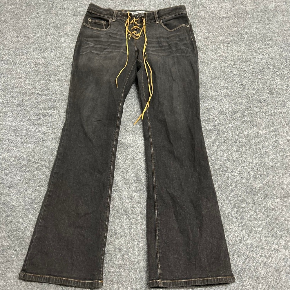 Express Jeans Womens Size 5/6 Black Lace Up Front Flare Leg Dark Wash Stretch